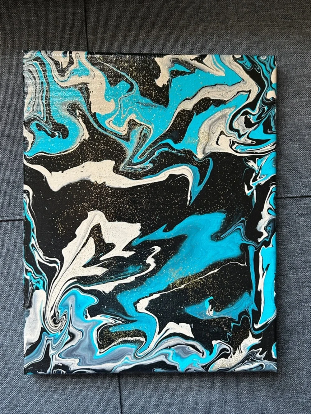 abstract Art NEW black tan teal and glitter wall decor made by me pour painting